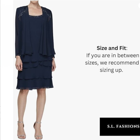 SLNY Mother of The Bride Jacket Dress with Sequined Cut Out Shoulder NWT - Picture 5 of 15